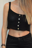 Button Through Knitted Crop Top, Tops,  Cocktail Black