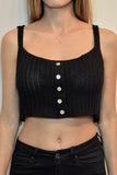 Button Through Knitted Crop Top, Tops,  Cocktail Black