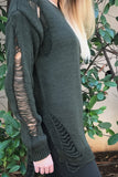 Knitted Jumper with Distressing - Olive Green, sweaters,  Cocktail Black