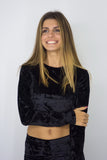Velvet Crop Top Longsleeve, Tops,  Cocktail Black