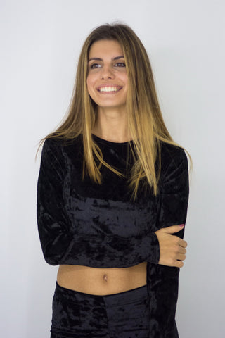 Velvet Crop Top Longsleeve, Tops,  Cocktail Black