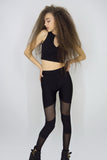 Leggings with Sheer Mesh Panels in Black, leggings,  Cocktail Black