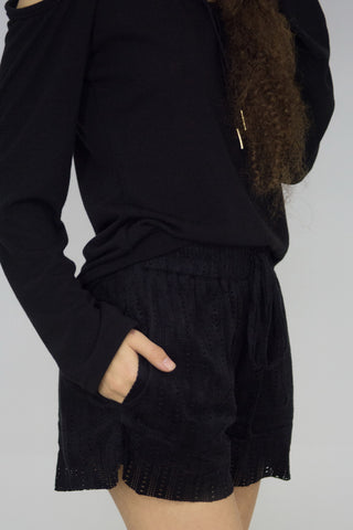 Cutwork Faux Suede Shorts, Shorts & Skirts,  Cocktail Black