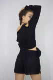Cutwork Faux Suede Shorts, Shorts & Skirts,  Cocktail Black