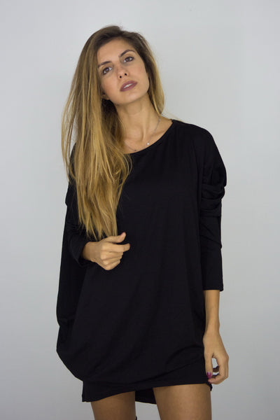Oversize Lounge Longsleeve Dress in Black, Dresses & Rompers,  Cocktail Black