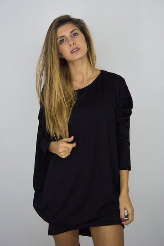 Oversize Lounge Longsleeve Dress in Black, Dresses & Rompers,  Cocktail Black
