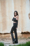 Open-shoulder Top with Sheer Stripes, Tops,  Cocktail Black