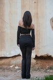 Open-shoulder Top with Sheer Stripes, Tops,  Cocktail Black