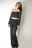 Flare Trousers with Sheer Stripes, pants & jeans,  Cocktail Black
