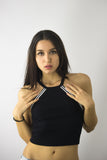 Ribbed Crop Top with Striped Details, Tops,  Cocktail Black