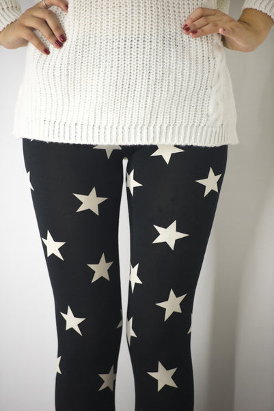 Leggings in Black with White Stars design, leggings,  Cocktail Black