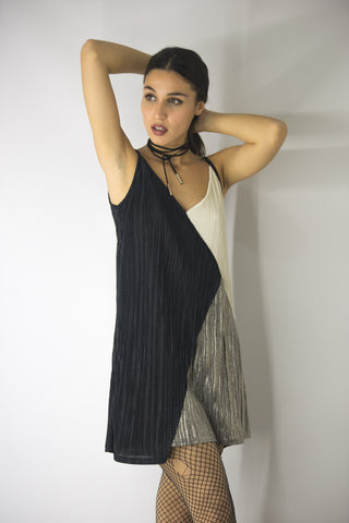 Swing Pleated Dress in Three Colors Combination, Dresses & Rompers,  Cocktail Black