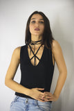 Bodysuit wih Front Strap Detail, Bodysuits & Bralettes,  Cocktail Black