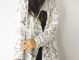 Oversized Open Cardigan with Hood in Black and White Print, Sweatshirts & Hoodies,  Cocktail Black