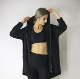 Longline Hooded Cardigan in Black, Sweatshirts & Hoodies,  Cocktail Black