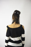 Cold-Shoulder Knit Top in Black with Thick White Stripes, sweaters,  Cocktail Black