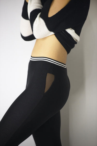 Leggings with Elastic Stripe Waistband, Leggings,  Cocktail Black