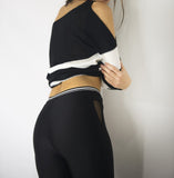 Leggings with Elastic Stripe Waistband, Leggings,  Cocktail Black
