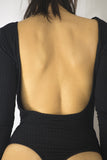 Longsleeve Bodysuit with Open Back in Black, Bodysuits & Bralettes,  Cocktail Black
