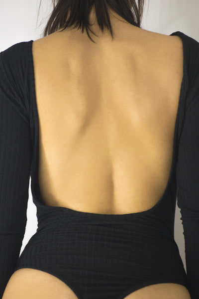 Longsleeve Bodysuit with Open Back in Black, Bodysuits & Bralettes,  Cocktail Black