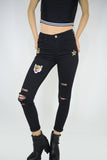 High Waisted Black Jeans with Multiple Patches, pants & jeans,  Cocktail Black
