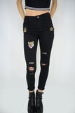 High Waisted Black Jeans with Multiple Patches, pants & jeans,  Cocktail Black