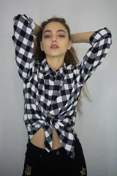 Black & White Plaid Shirt Classic, Tops,  Cocktail Black