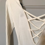 Longsleeve Bodysuit with Back Detail in Off-White Crème, Bodysuits & Bralettes,  Cocktail Black