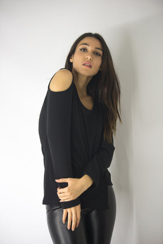Cold Shoulder Top in Black, Tops,  Cocktail Black
