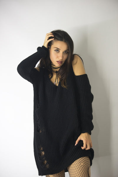 Cold Shoulder Knit Dress in Black, Dresses & Rompers,  Cocktail Black