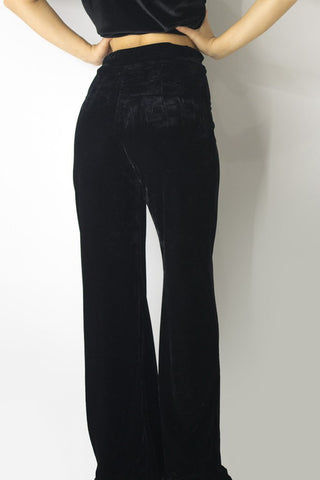 Velvet Trousers with Wide Leg, pants & jeans,  Cocktail Black