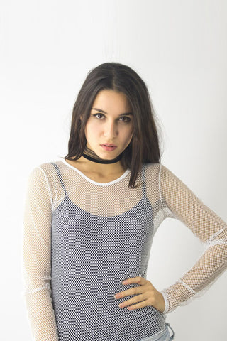 Longsleeve Fishnet Top, Tops,  Cocktail Black