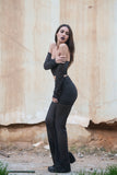 Flare Trousers with Sheer Stripes, pants & jeans,  Cocktail Black