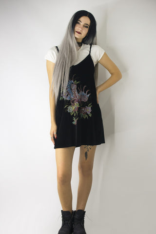 Velvet Swing Dress in Black with Eagle print, Dresses,  Cocktail Black