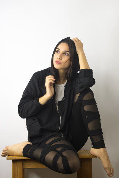 Leggings with Mesh Cutwork, leggings,  Cocktail Black