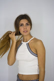 Ribbed Crop Top with Striped Details, Tops,  Cocktail Black