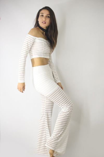 Open-shoulder Top with Sheer Stripes, Tops,  Cocktail Black