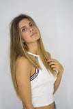 Ribbed Crop Top with Striped Details, Tops,  Cocktail Black