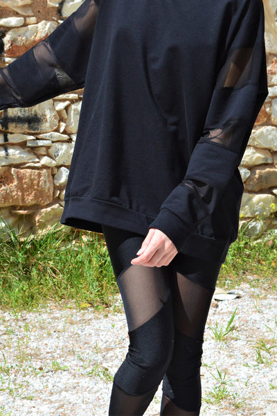 SET: Sweatshirt AND Leggings with Sheer Mesh Panels, Special Set Offers,  Cocktail Black