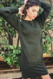 Knitted Jumper with Distressing - Olive Green, sweaters,  Cocktail Black
