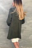 Faux Suede Coat with Zip Pockets - Olive Green, coats & jackets,  Cocktail Black