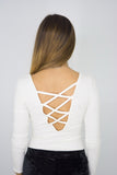 Longsleeve Bodysuit with Back Detail in Off-White Crème, Bodysuits & Bralettes,  Cocktail Black