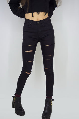 High Waisted Ripped Jeans in Black, pants & jeans,  Cocktail Black