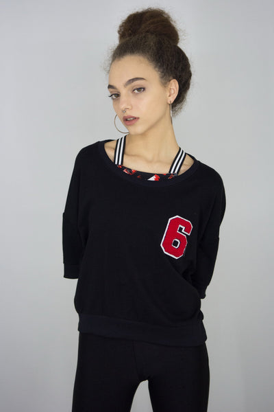 “6” Cropped Sweatshirt Top in Black, Sweatshirts & Hoodies,  Cocktail Black