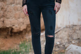 Jeans with Rips Design and  Studded Knee, pants & jeans,  Cocktail Black
